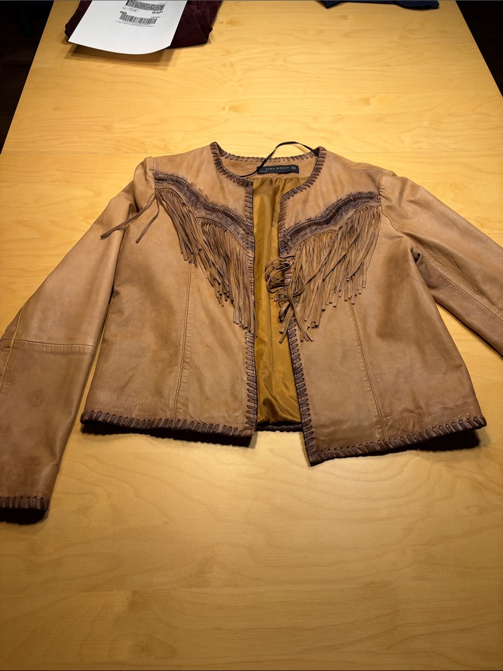 Women’s Fringe  Leather Jacket — Tan